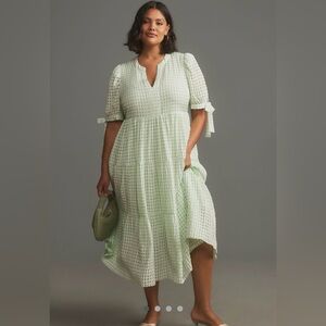 NWT English Factory Short-Sleeve Gingham Tiered Dress-1X